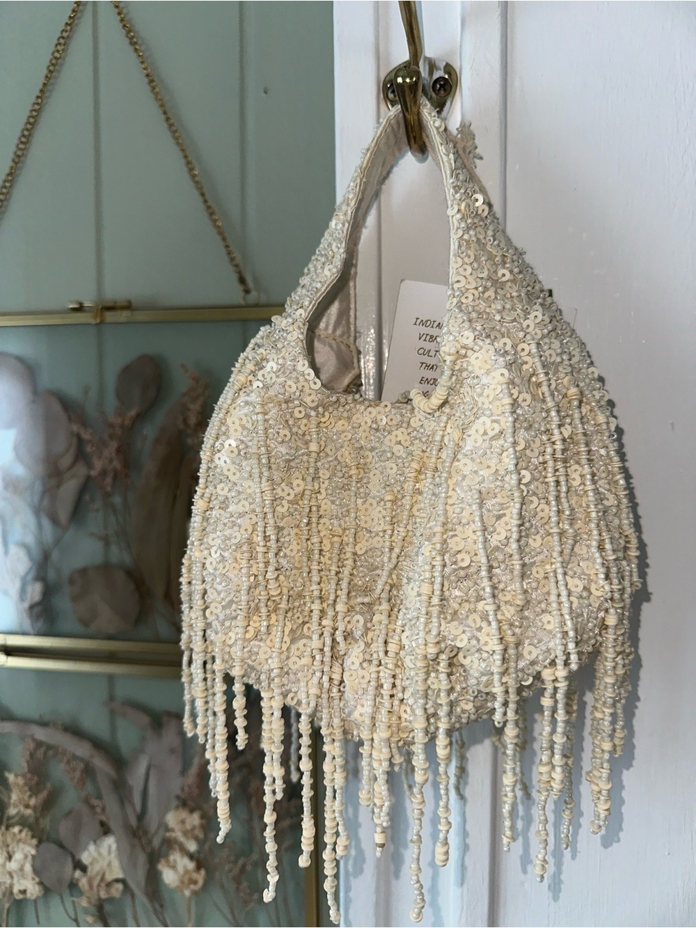 Beaded Ivory Fringe Bag - Elegant Women's Evening Bag
